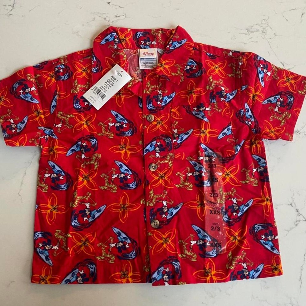 NWT kids Disney boys Mickey Mouse‎ Hawaiian button up size xxs 2/3
